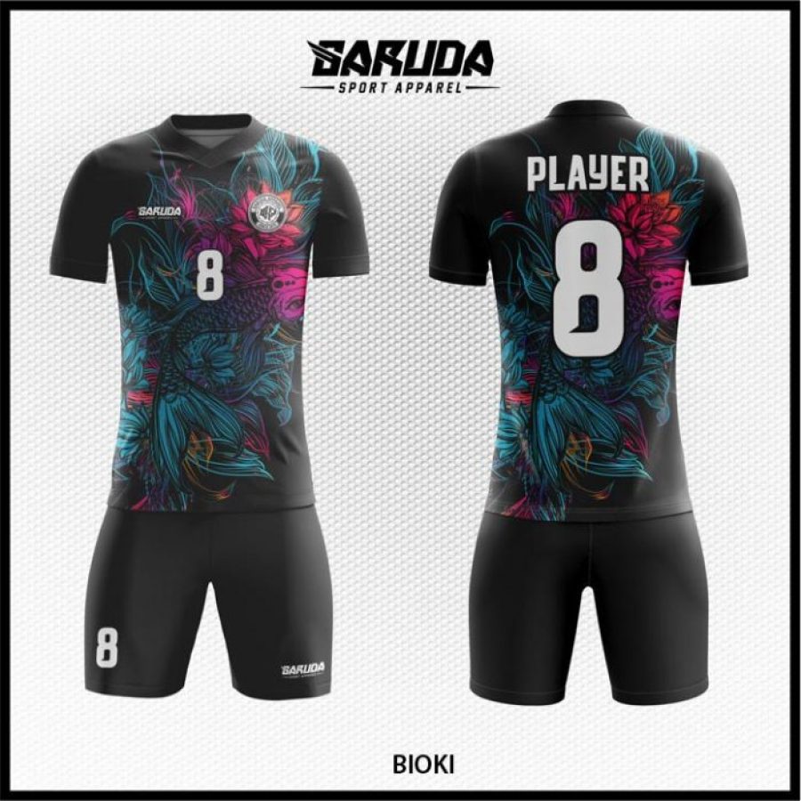 Desain Baju jersey Code Bioki Warna Hitam Gambar Ikan Gradasi Warna