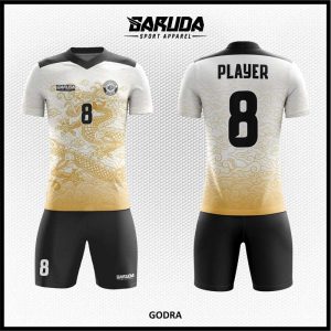 Desain Baju Futsal Godra Motif Naga Warna Putih Hitam
