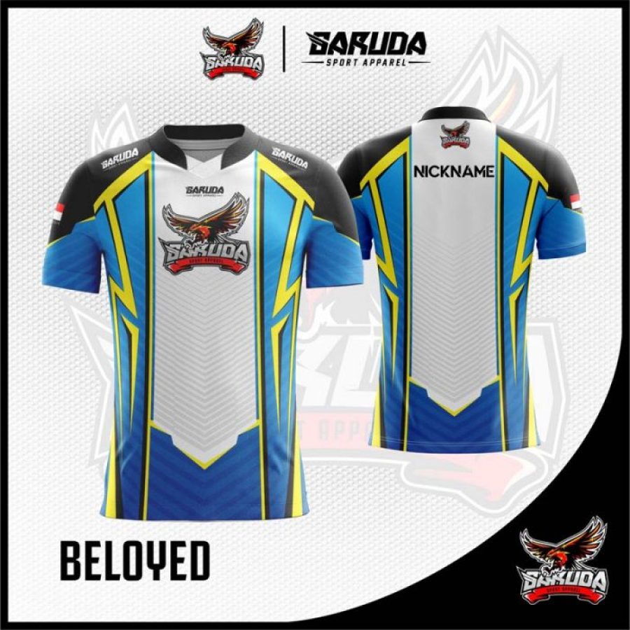Desain Baju Gaming Beloyed Warna Biru Putih Terfavorit