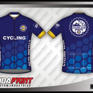 Desain Baju Sepeda Roadbike Hexagon Warna Biru Berornamen