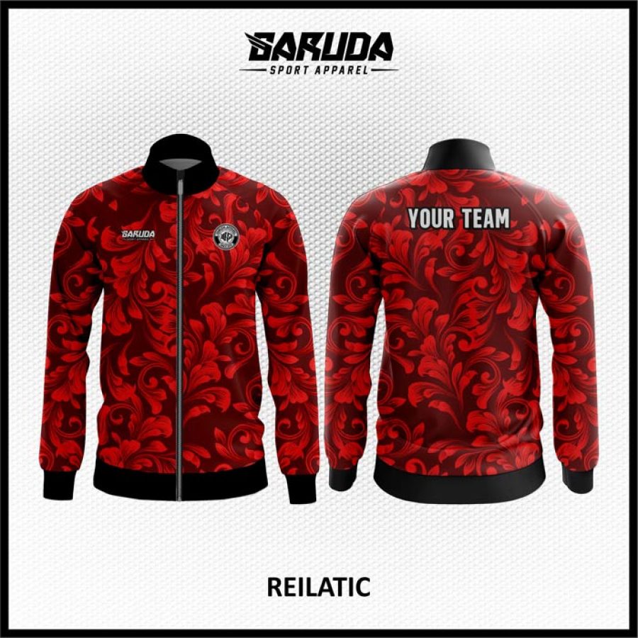 Desain Jaket Printing Motif Batik Warna Merah