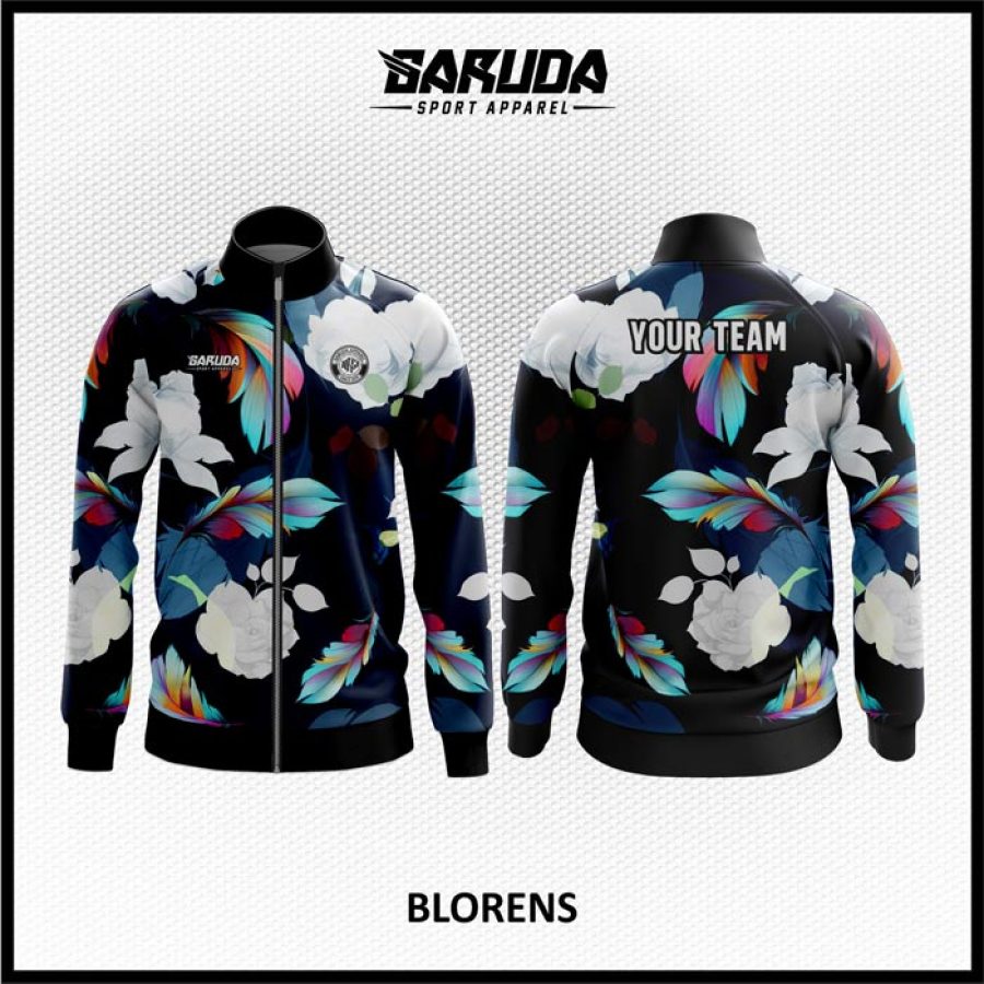 Desain Jaket Printing Motif Bunga Warna Hitam
