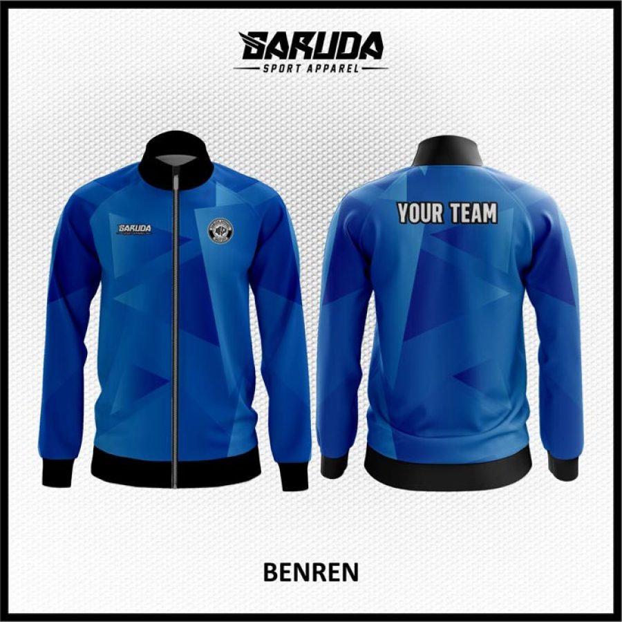 Desain Jaket Printing Motif Segitiga Warna Biru Yang Menawan