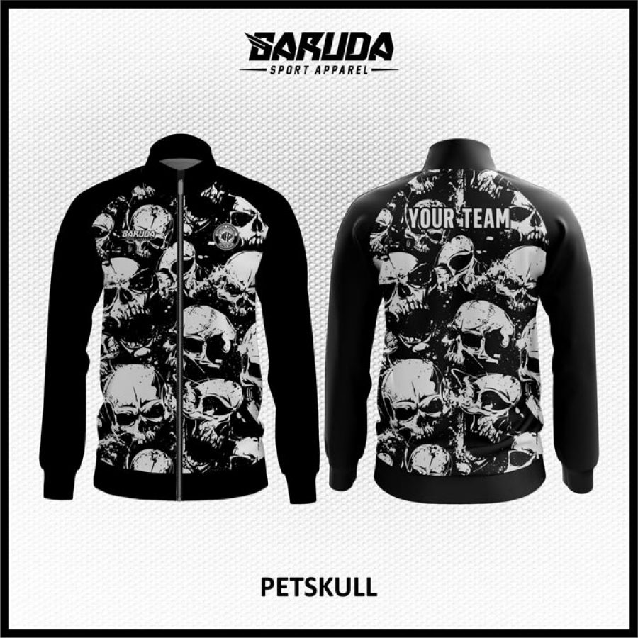 Desain Jaket Printing Motif Tengkorak Warna Hitam Tampil Beda