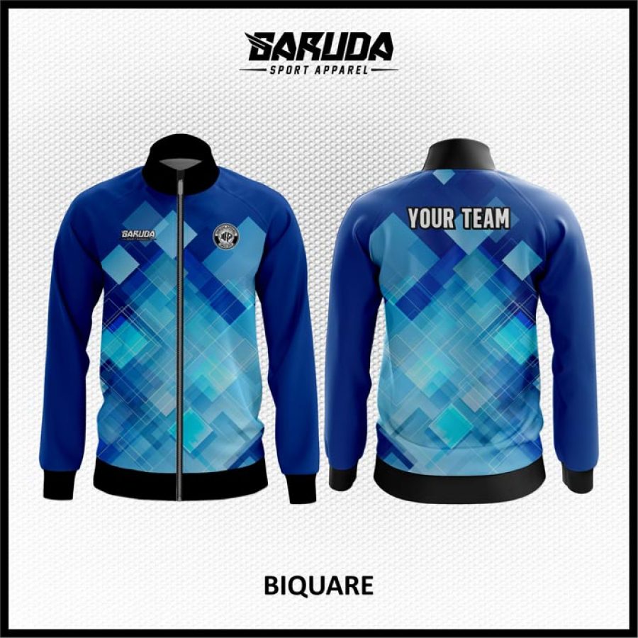 Desain Jaket Printing Warna Biru Motif Kotak Kotak Kekinian