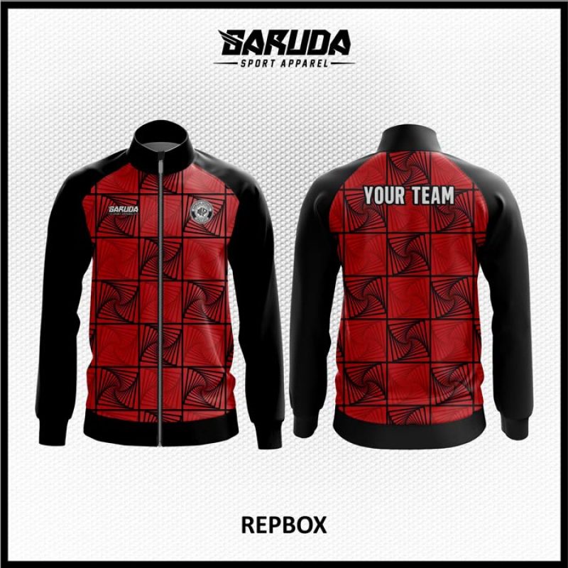 Desain Jaket Printing Warna Merah Hitam Motif Kotak Kotak Terbaru