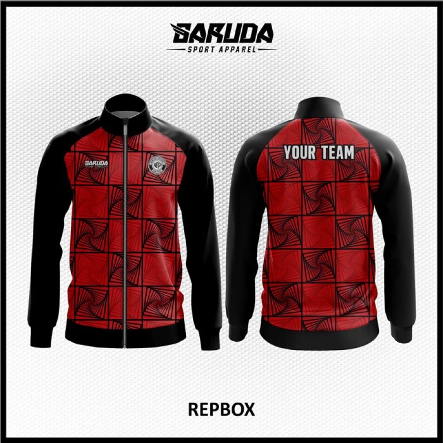Desain Jaket Printing Warna Merah Hitam Motif Kotak Kotak Terbaru