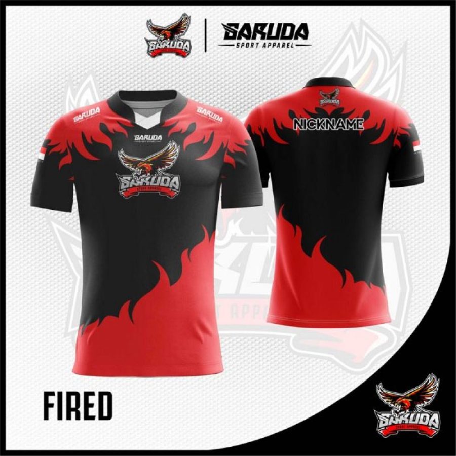 Desain Jersey Esports Fired Warna Merah Hitam Selera Pemberani