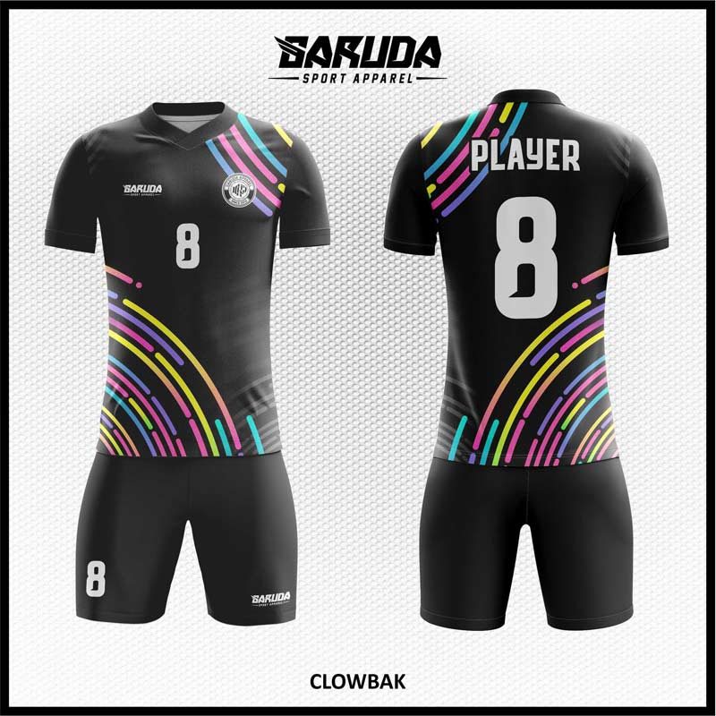 Desain Jersey Code Clowbak Hitam Motif Garis Lengkung Mirip Pelangi