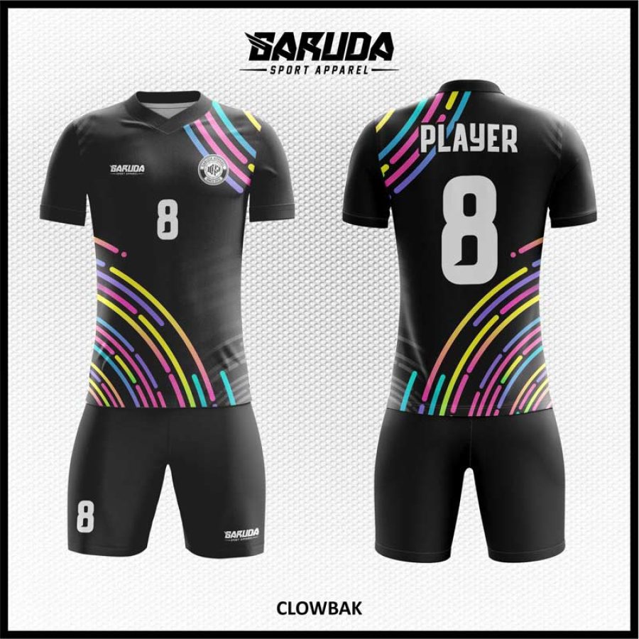 Desain Jersey Code Clowbak Hitam Motif Garis Lengkung Mirip Pelangi
