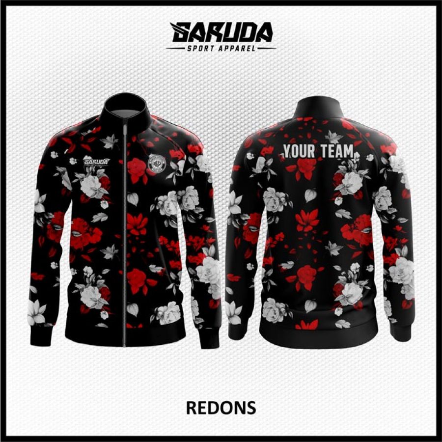 Desain Jersey Printing Warna Hitam Motif Kembang-Kembang