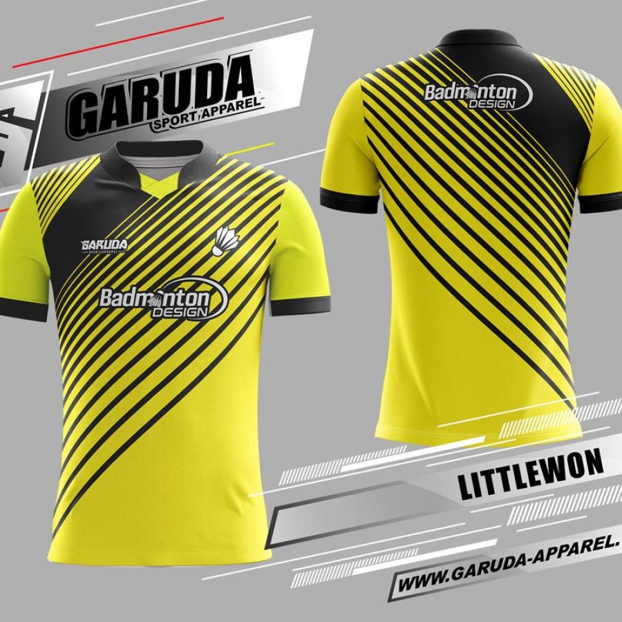 Kaos Badminton Littlewon Warna Kuning Bergaris Hitam