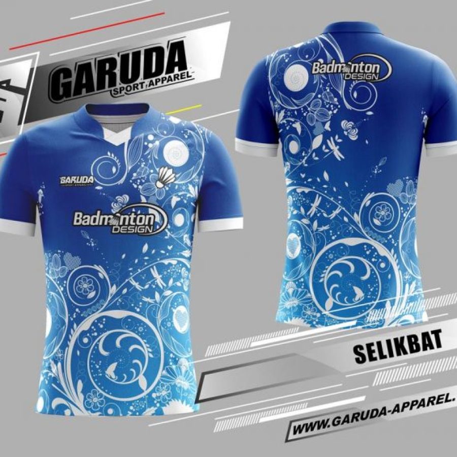 Kaos Badminton Selikbat Warna Biru Motif Ornamen yang Indah