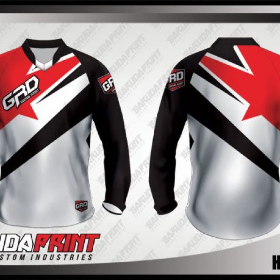 Desain Kaos Sepeda MTB Headway Warna Merah Putih Hitam