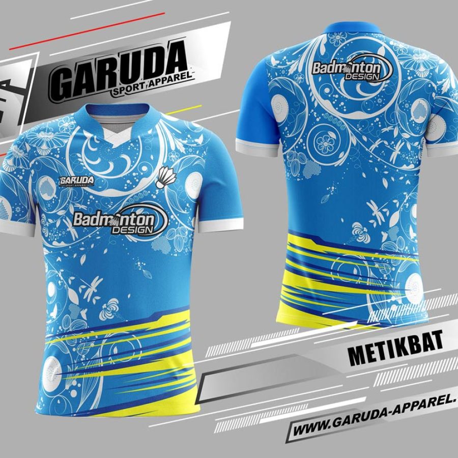 Seragam Badminton Metikbat Motif Batik Warna Biru Muda