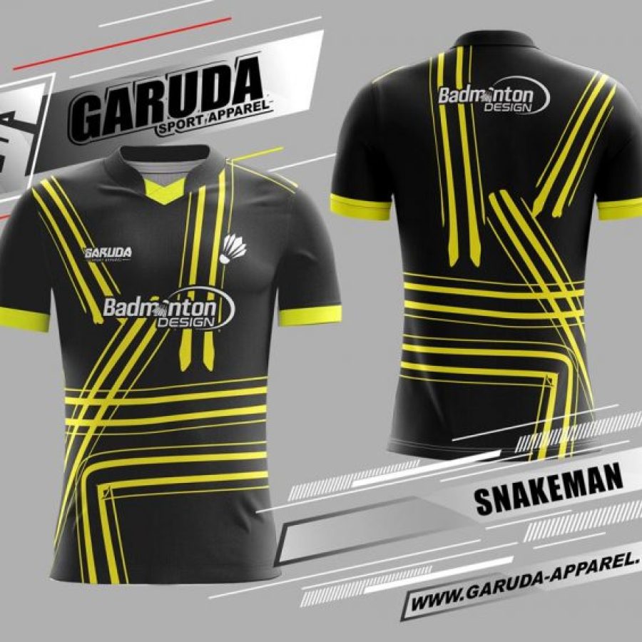 Seragam Badminton Snakeman Warna Hitam Garis Garis Kuning