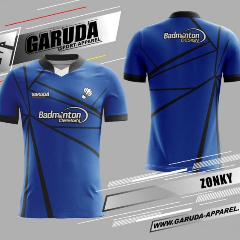 Baju Badminton Zonky Warna Biru Tua Garis Garis Hitam
