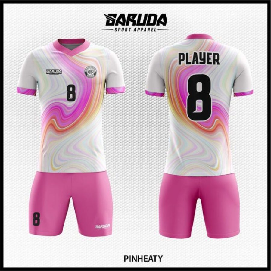 Desain Baju Jersey Code Pinheaty Warna Putih Pink Motif Bergelombang