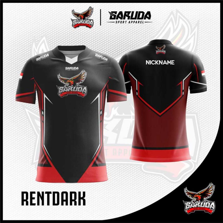 Desain Baju Gaming Esport Rentdark Warna Hitam Merah