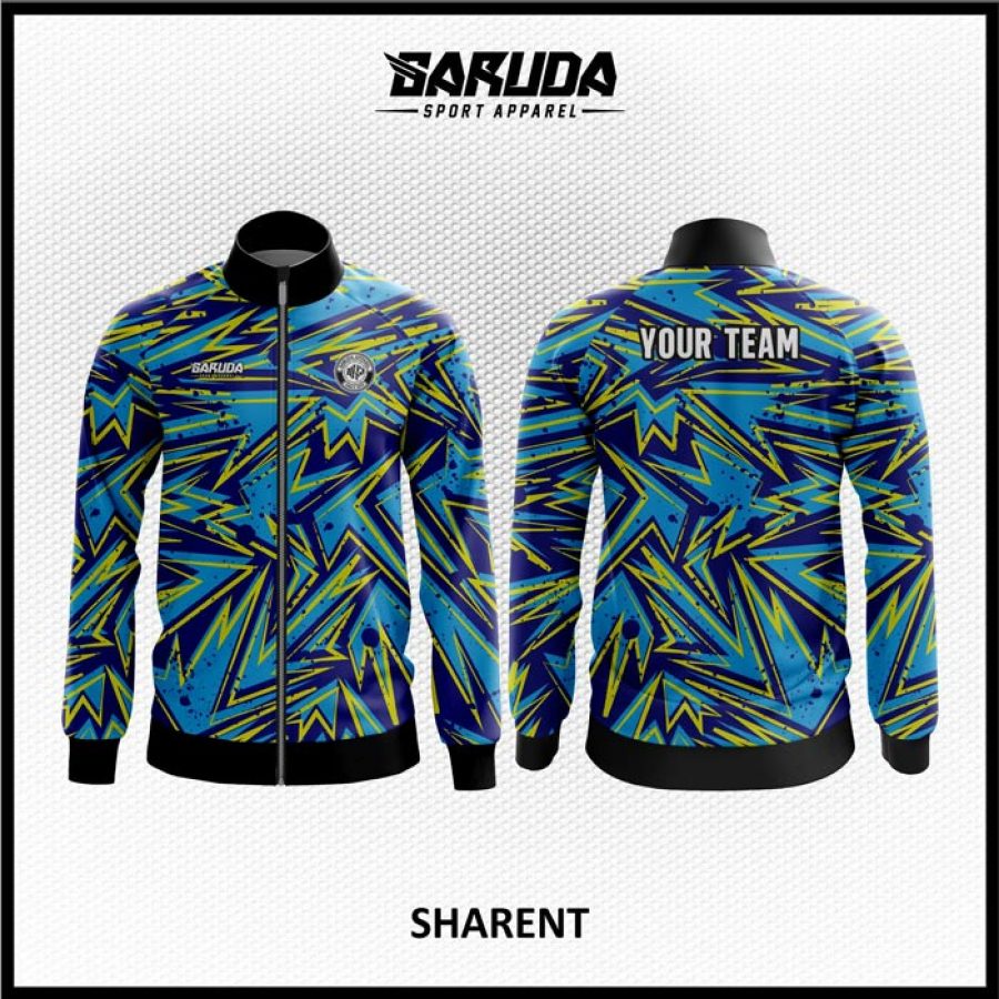 Desain Jaket Printing Motif Zig Zag Warna Biru Tampil Beda