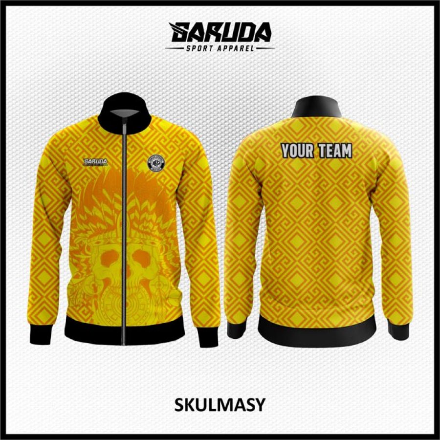 Desain Jaket Printing Warna Kuning Motif Tengkorak