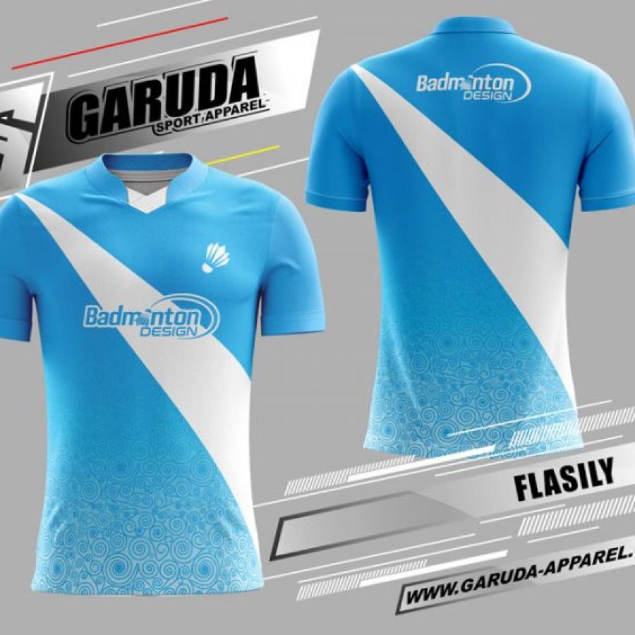 Jersey Badminton Flasily Warna Biru Muda Putih Motif Batik