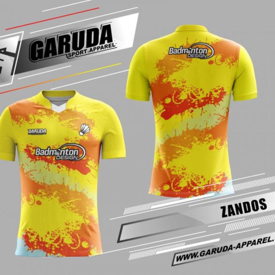 Jersey Badminton Zandos Motif Bercak Warna Kuning Oranye