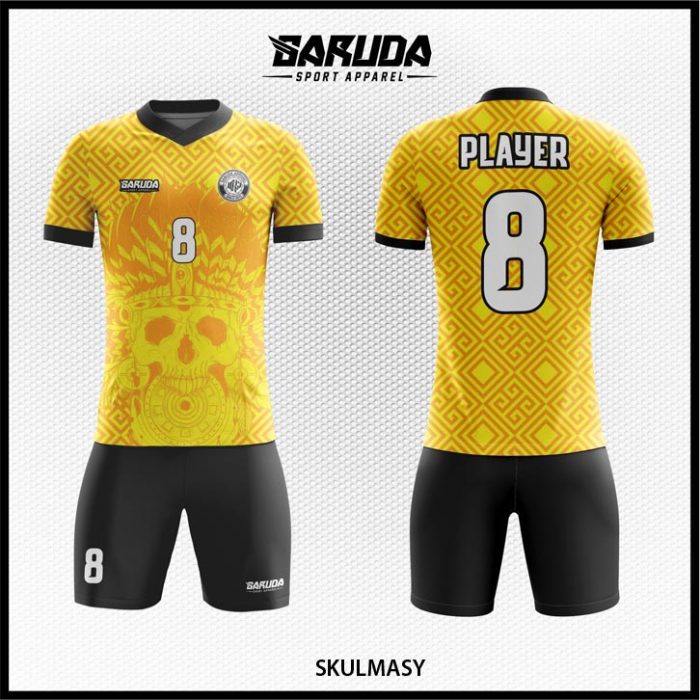 Desain Jersey Bola Futsal Warna Kuning Hitam Motif Ornamen Paling Unik