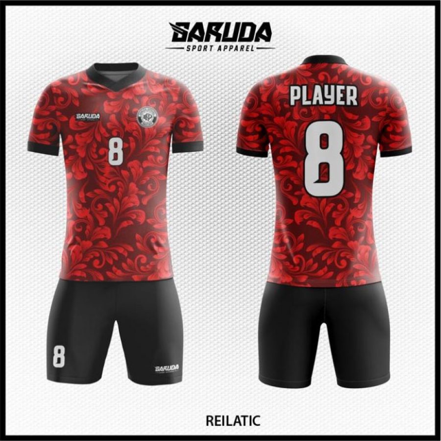 Desain Jersey Code Reilatic Motif Bunga Warna Merah Marun