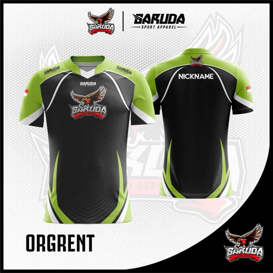 Desain Jersey Gaming Esport Orgrent Warna Hitam Hijau Dinamis