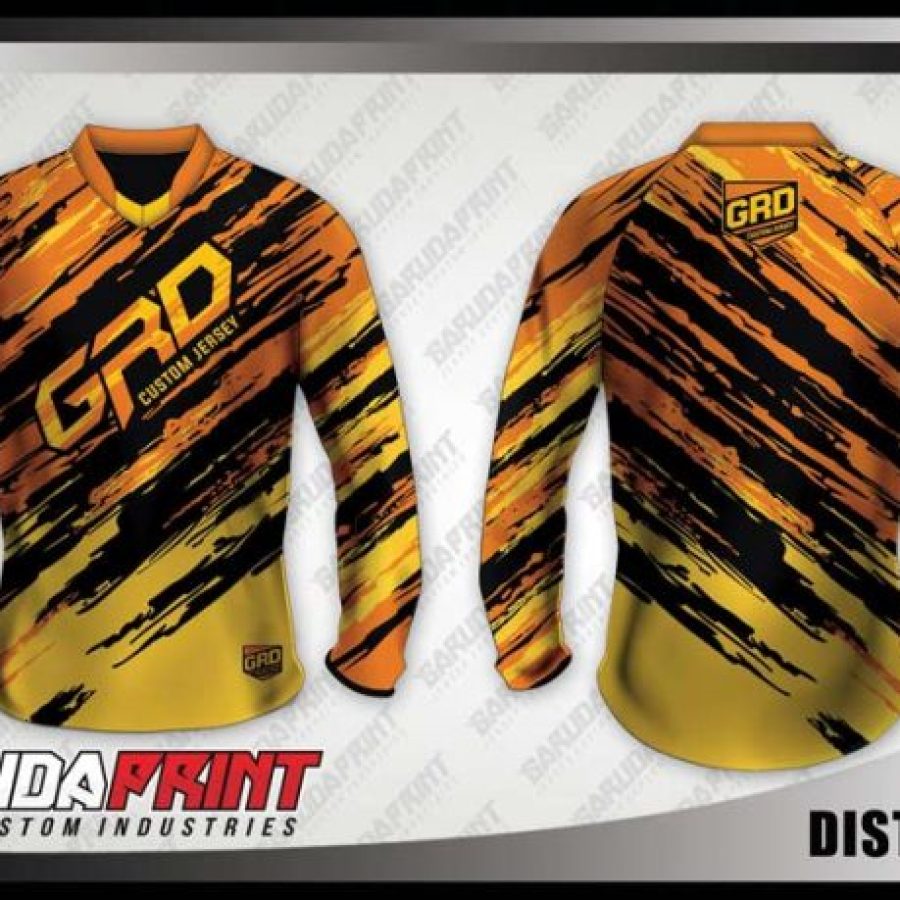 Desain Jersey Sepeda Downhill Distortion Motif Loreng Warna Kuning Hitam