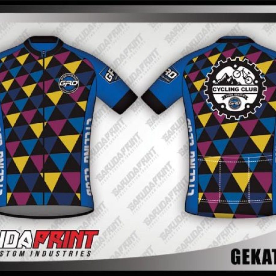 Desain Jersey Sepeda Gowes Gekatriblek Warna Biru Motif Segitiga