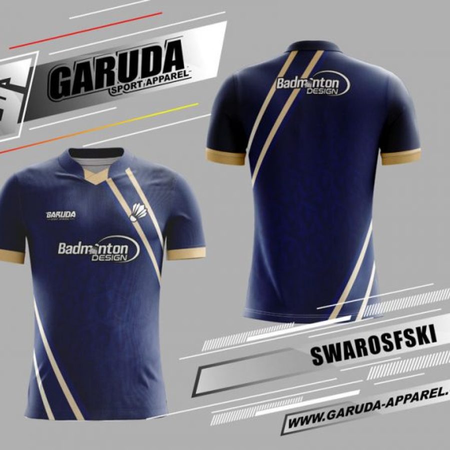 Kaos Badminton Swarosfski Warna Biru Navy Kombinasi Cream