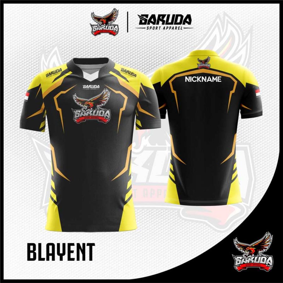 Desain Kaos Gaming Blayent Warna Hitam Kuning Tampil Oke