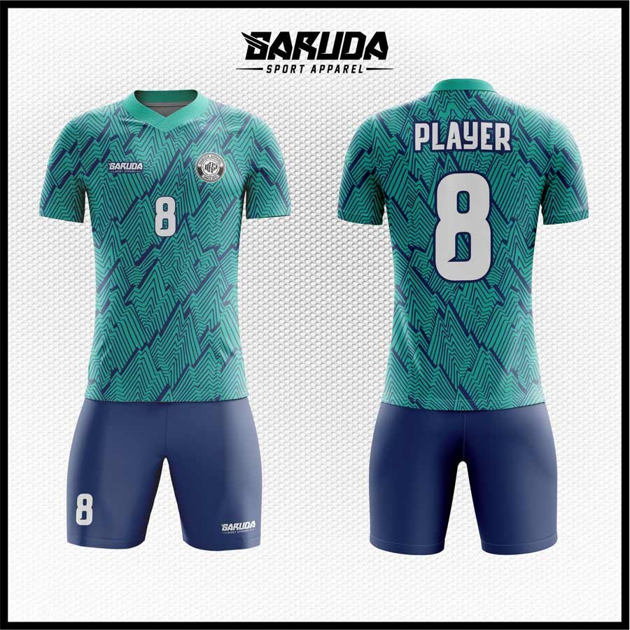 Jersey Futsal Warna Tosca Gelap dan Navy dengan Motif Garis Abstrak Zigzag