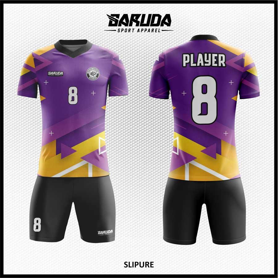 Jersey Futsal Warna Ungu dan Kuning Motif Diagonal Geometris Code SLIPURE