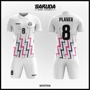Jersey Futsal Putih Motif Petir Zig-Zag Warna Pink dan Biru Dongker Code WHOTAN