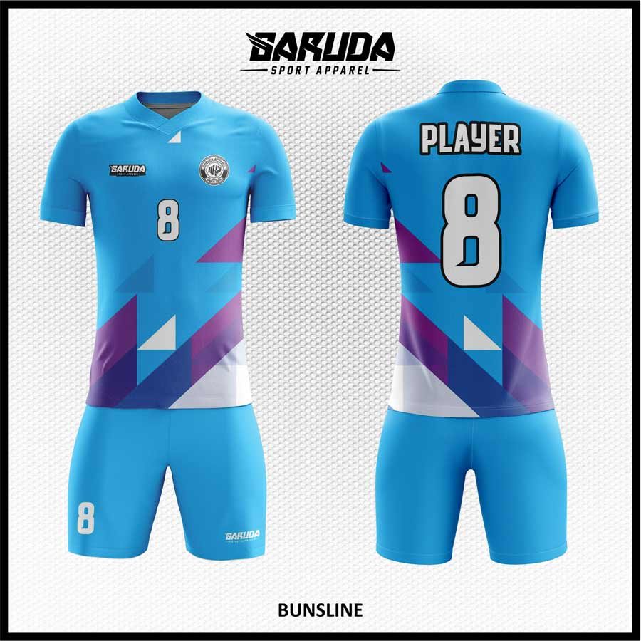 Jersey Futsal BUNSLINE, Kombinasi Biru Cerah dan Motif Geometris Tampilan Tim yang Fresh
