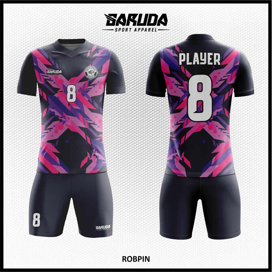 Jersey Futsal ROBPIN Warna Hitam Pink Motif Abstrak Tajam, Desain Ganas yang Penuh Karakter