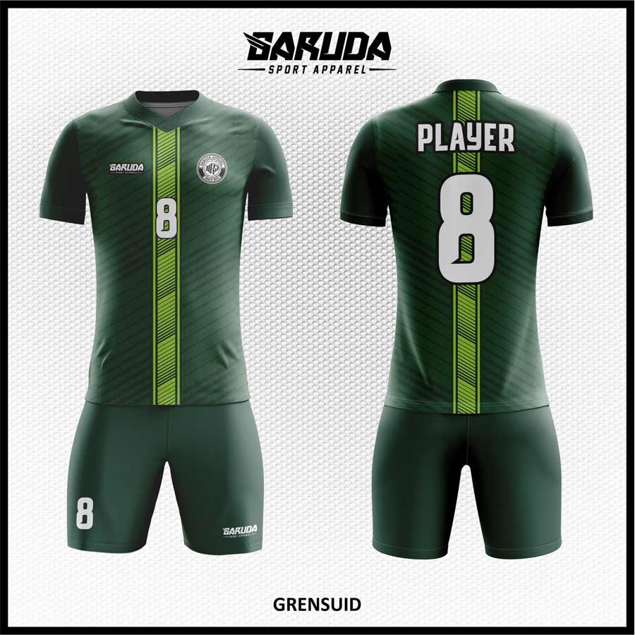 Jersey Futsal Hijau Army Garis Lime dan Motif Diagonal Elegan – Kode GRENSUID
