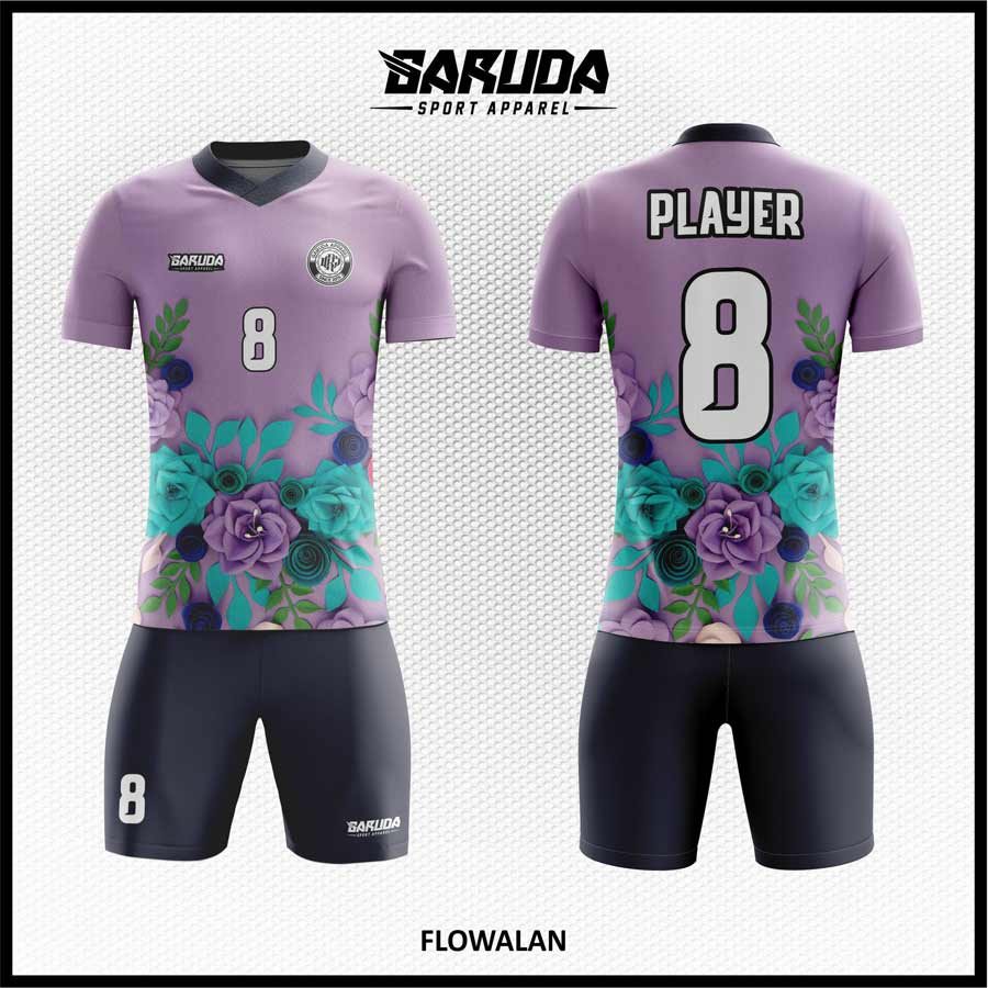 Jersey Futsal Ungu Lavender Motif Floral Ornamental yang Artistik – Kode FLOWALAN