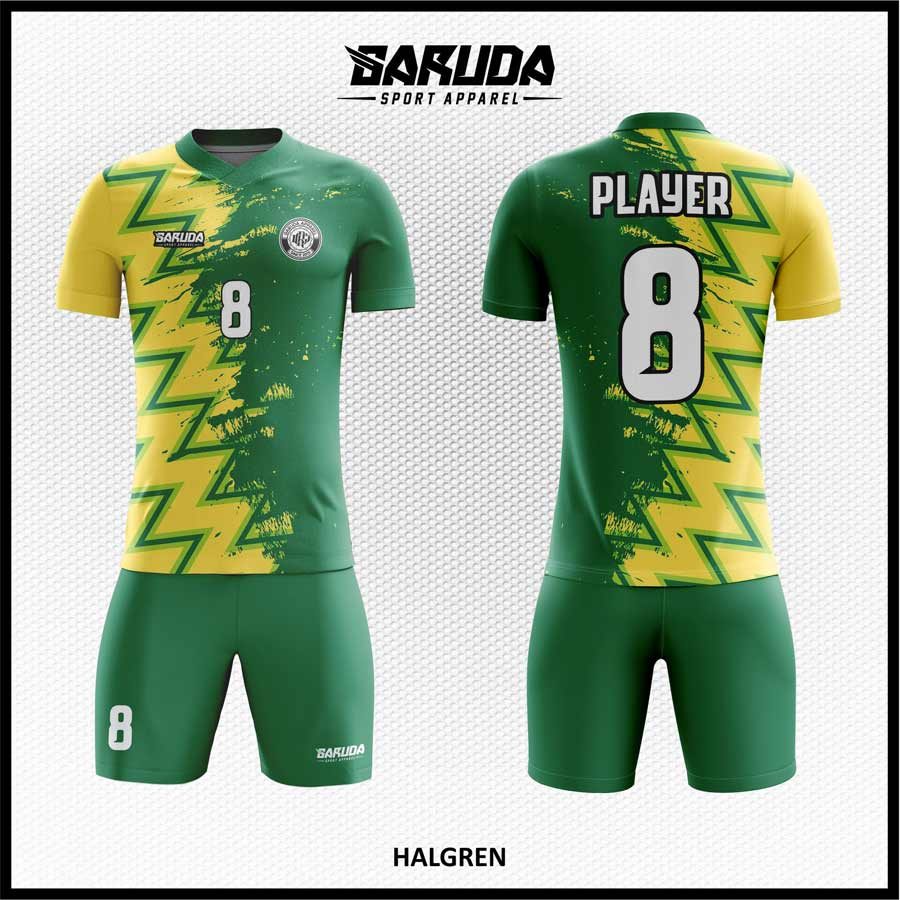 Jersey Futsal Hijau Grass dan Kuning Lemon dengan Motif Petir Zigzag – Kode HALGREN
