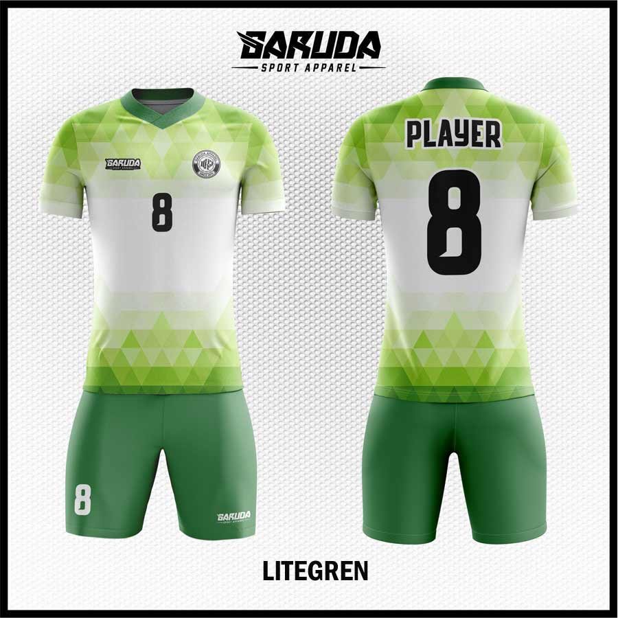 Jersey Futsal Hijau Lime dengan Motif Geometris Segitiga yang Modern – Code LITEGREN