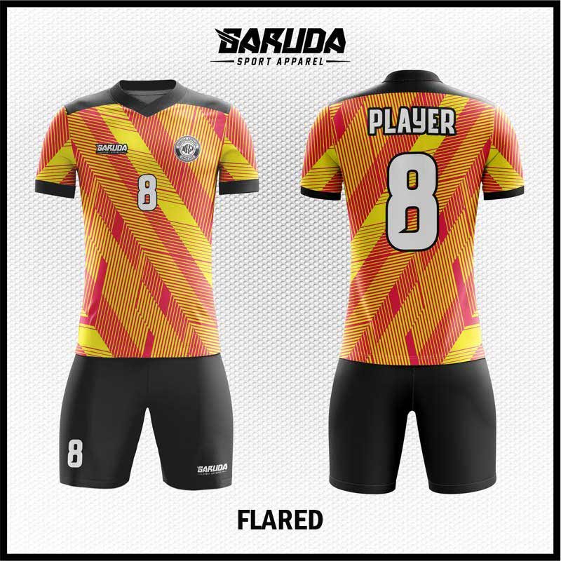 Jersey Futsal Merah Kunyit dengan Motif Garis Menyilang yang Enerjik – Kode FLARED