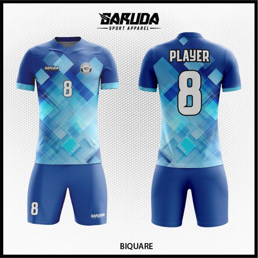 Jersey Futsal Biru Motif Kotak Geometris yang Modern – Code BIQUARE