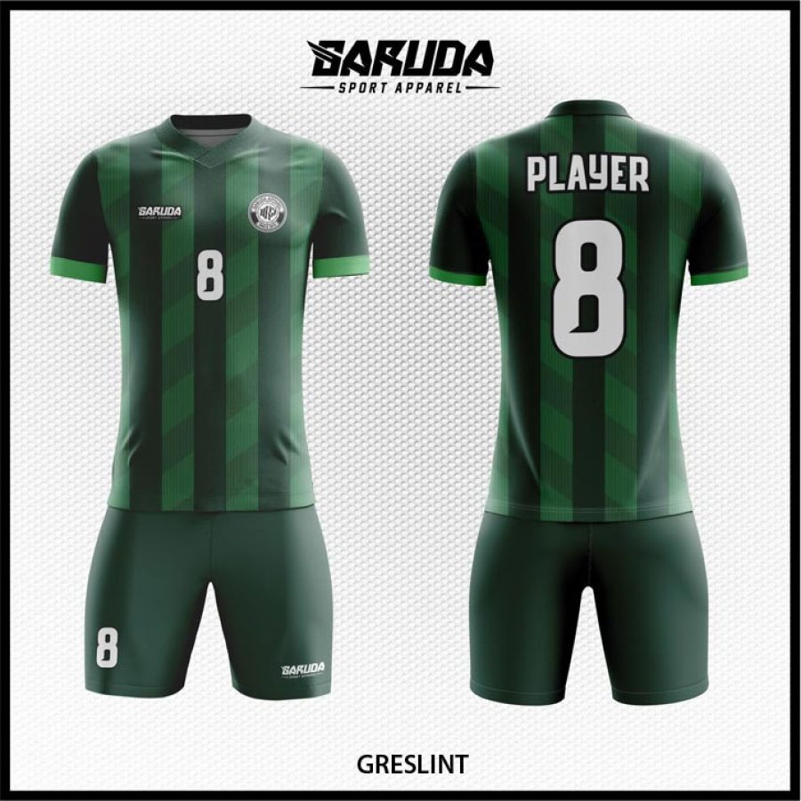 Jersey Futsal Kombinasi Hijau Tua dan Hijau Botol dengan Motif Vertikal Elegan – Code GRESLINT