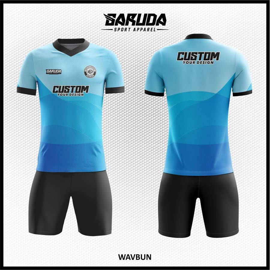 Jersey Futsal Biru Muda Kombinasi Biru Tua Motif Gelombang Modern – Kode WAVBUN