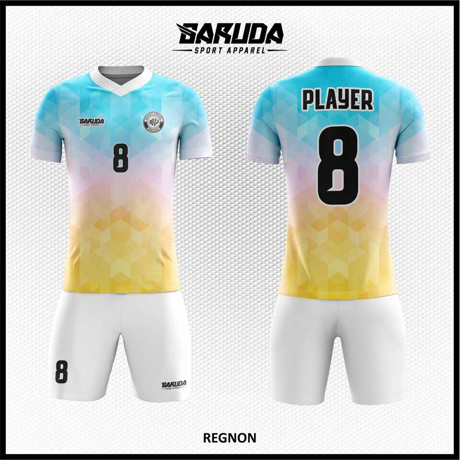 Jersey Futsal Gradasi Cyan Pastel dan Kuning Butter dengan Motif Abstrak Halus – Code REGNON