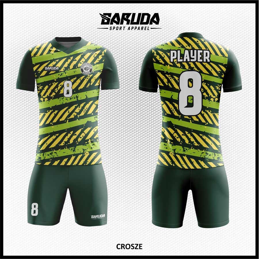 Jersey Futsal Kombinasi Warna Hijau Army dan Kuning Cerah dengan Motif Strip Brush – Code CROSZE