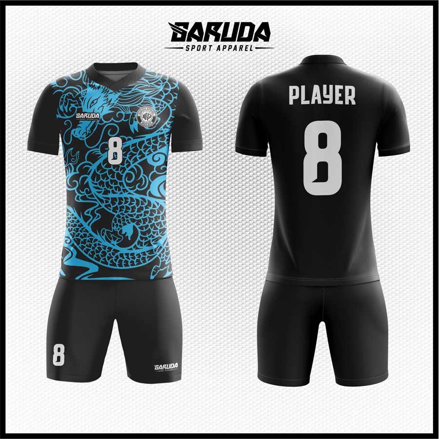 Jersey Futsal Motif Naga Warna Hitam dan Cyan Klasik dengan Kode GYDR